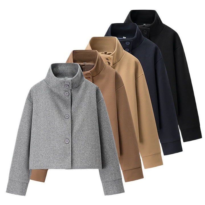 Damen elegante modische Jacke mit hohem Kragen und Kroppen-Schnitt Drune