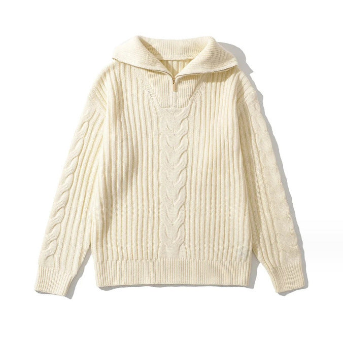 Damen Grobstrickpullover mit Zip-Kragen und Zopf-Design Drune