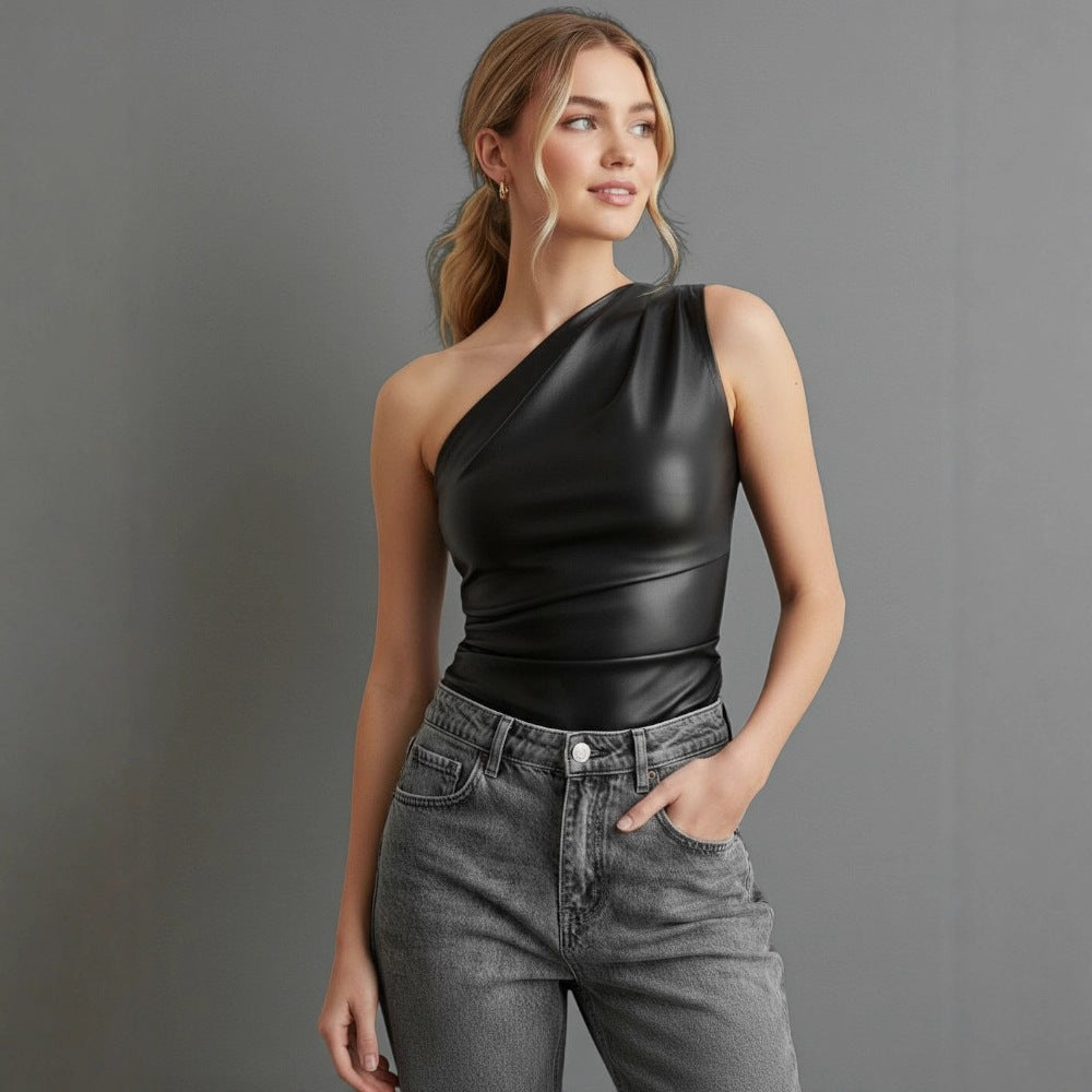 Damen asymmetrisches Top mit innovativem Drapierungsdesign Drune