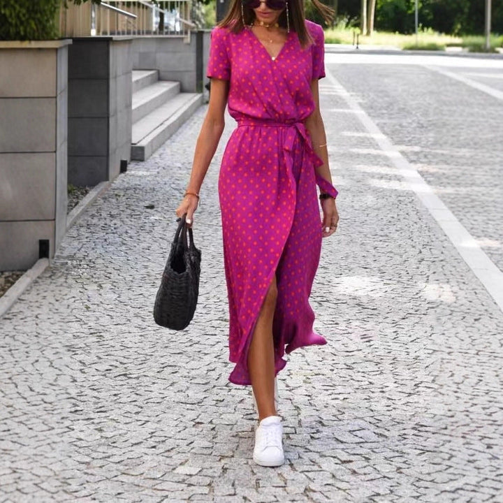 Damen Maxikleid mit Polka-Dots und seitlichem Schlitz Drune