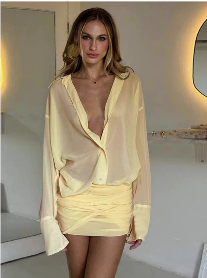 Damen Elegante Bluse mit übergroßem Schnitt und raffinierten Wickeldetails Drune
