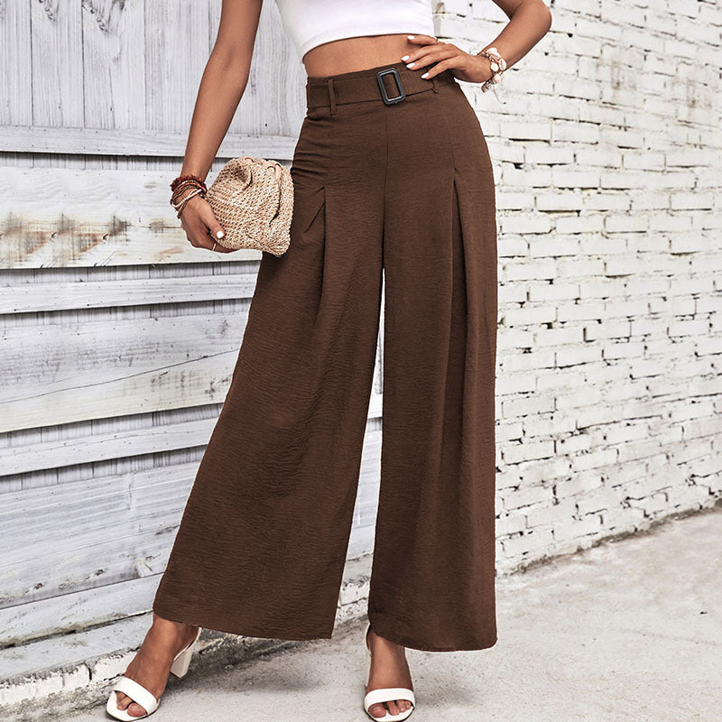 Damen weite Hochbundhose mit eleganten Falten und modischem Taillengürtel Drune