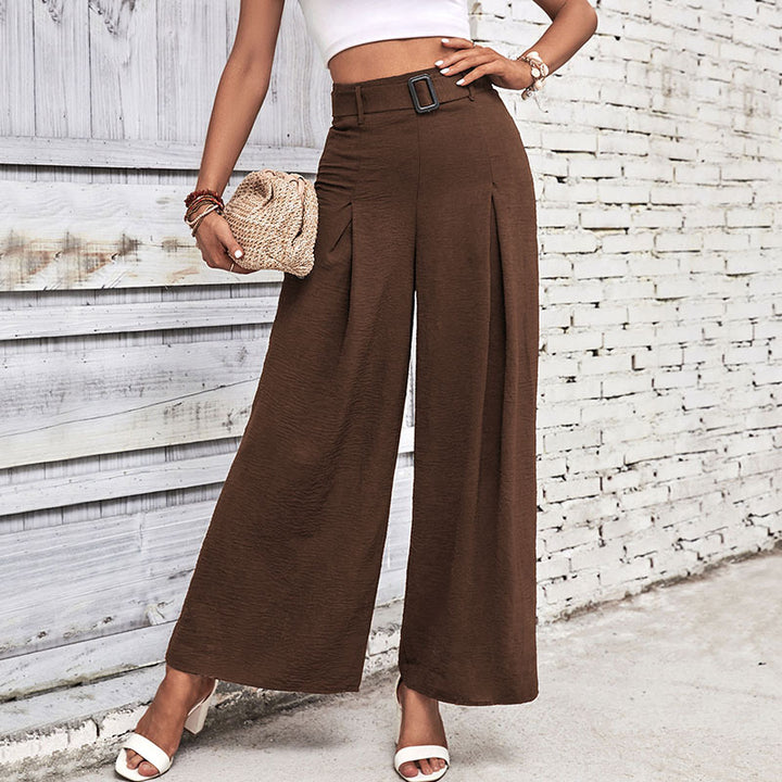 Damen weite Hochbundhose mit eleganten Falten und modischem Taillengürtel Drune