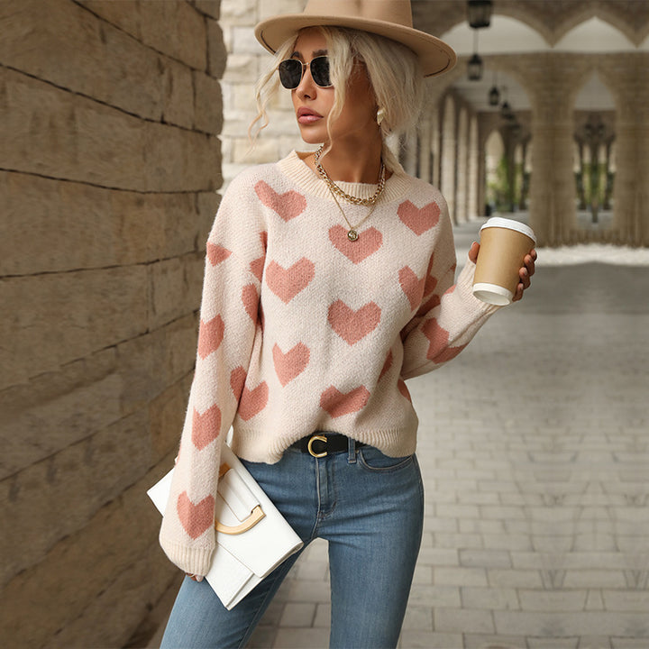 Damen Strickpullover mit Herzmuster und lässigem Schnitt Drune