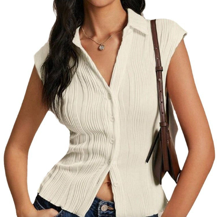 Damen elegante Bluse mit Faltenstruktur und schmalem Schnitt Drune