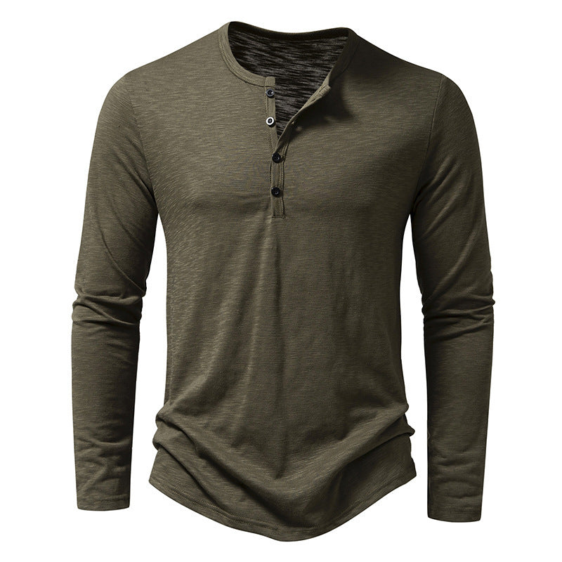 Herren Langarm-T-Shirt mit Knopfleiste und modischem Stehkragen Drune