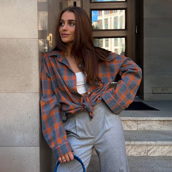 DamenOversized Karo-Hemdbluse Drune