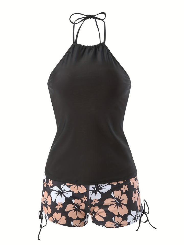 Damen Tankini-Set mit lässigem Oberteil und hoch taillierten Shorts Drune