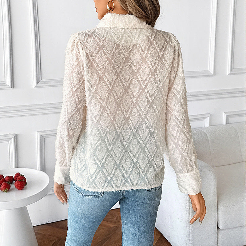 Damen Hemdbluse mit strukturiertem Design und knöpfbaren Manschetten Drune