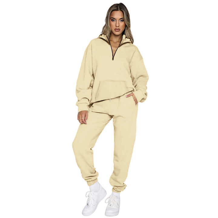 Damen gemütlicher Two-Piece Sweatsuit mit halbem Reißverschluss und praktischen Taschen Drune