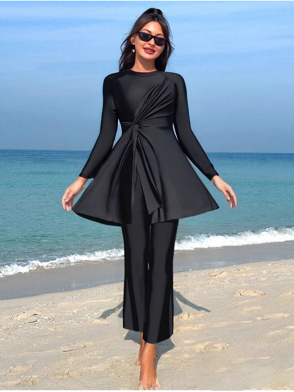 Damen Eleganter asymmetrischer Badeanzug mit Drapierung Drune