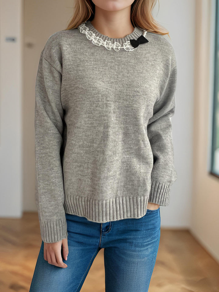 Damen gemütlicher Strickpullover mit Rüschendetails Drune