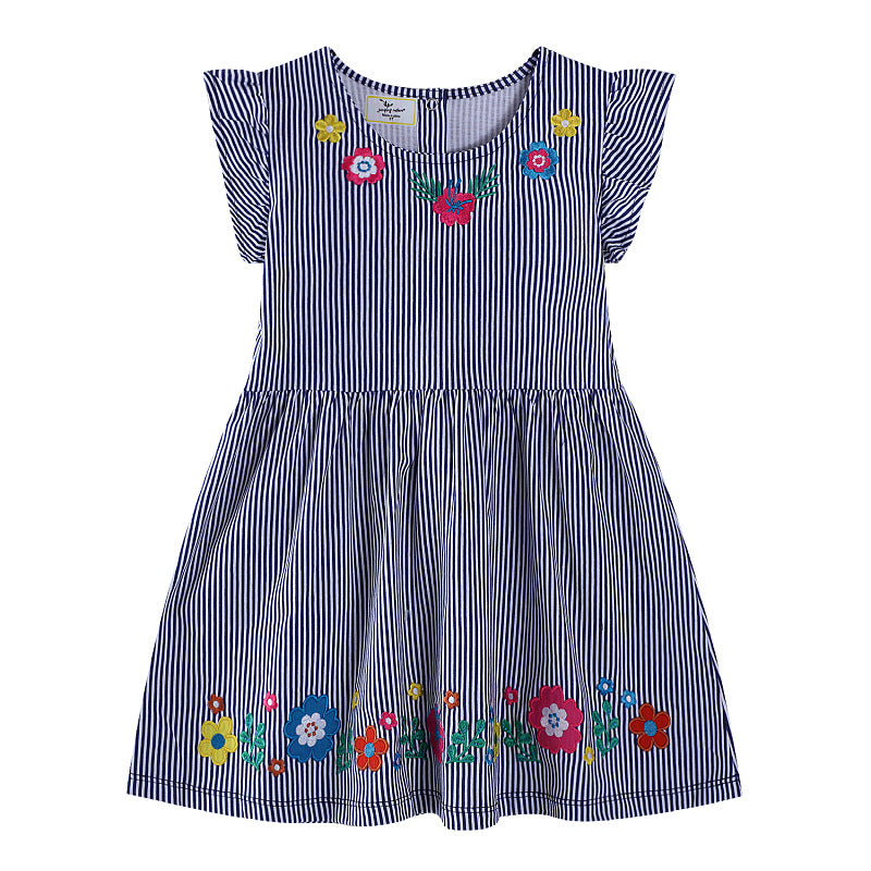 Mädchen Blumenstickerei Sommerkleid Drune