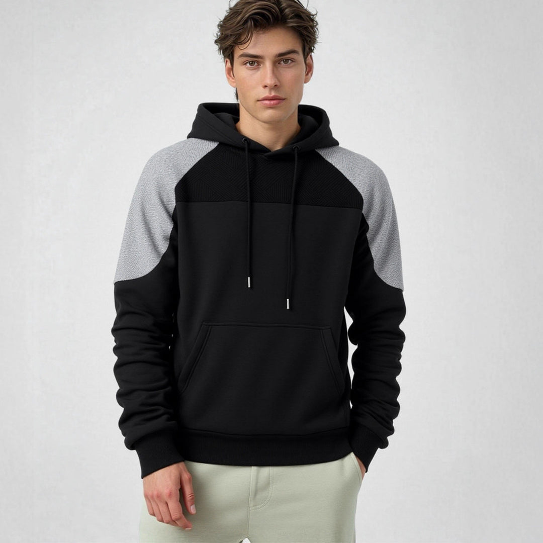 Herren sportlicher Kapuzenpullover mit geometrischen Akzenten und Kängurutasche Drune