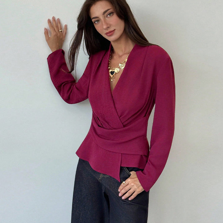 Damen elegantes Wickeloberteil mit asymmetrischem Saum Drune