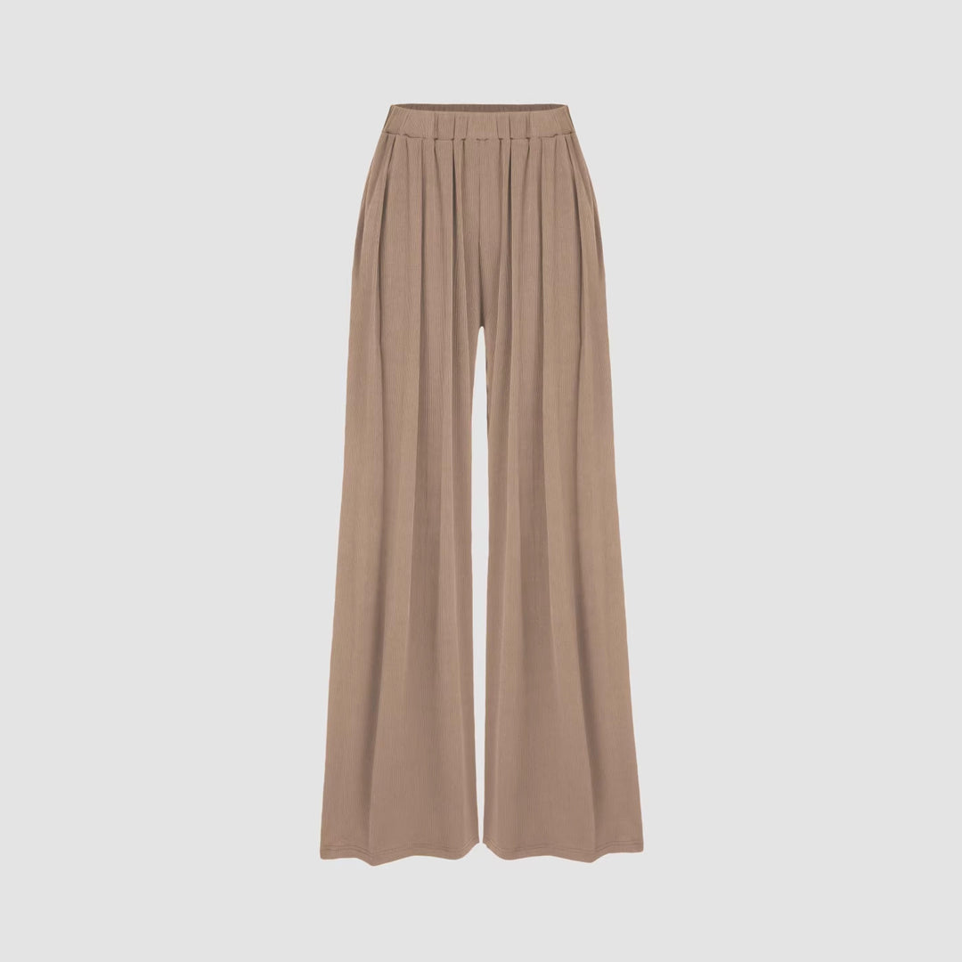Damen weite Palazzo-Hose mit eleganten Falten und elastischem Bund Drune