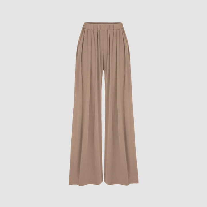 Damen weite Palazzo-Hose mit eleganten Falten und elastischem Bund Drune