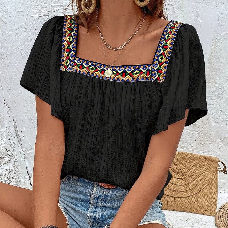 Damen luftige Sommerbluse mit Stickereien Drune