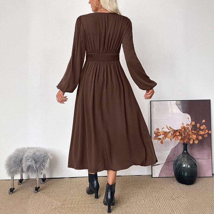 Damen Maxi-Kleid mit V-Ausschnitt und Ballonärmeln Drune