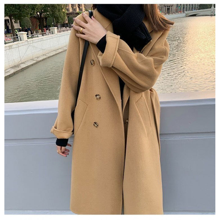 Damen eleganter Wintermantel mit doppelter Knopfleiste und großzügigen Taschen Drune