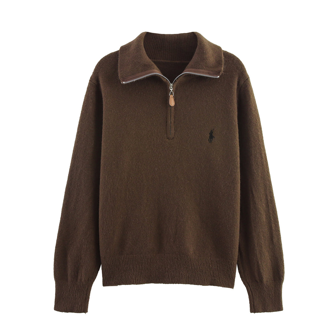 Damen lässiger Pullover mit hochwertigem Kragen und Reißverschluss Drune