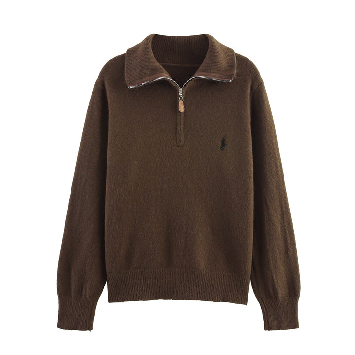 Damen lässiger Pullover mit hochwertigem Kragen und Reißverschluss Drune