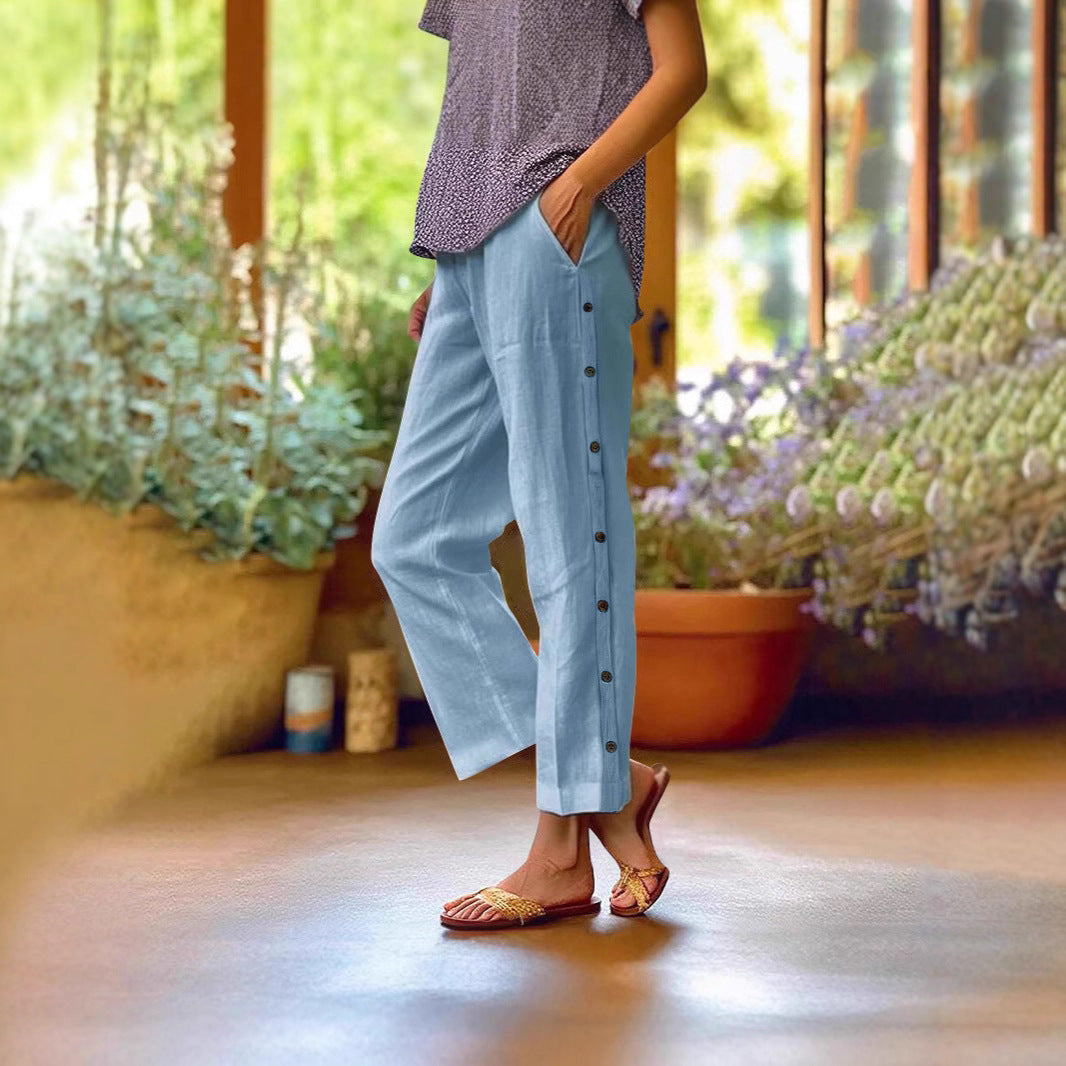 Damen Leichte und luftige Sommerhose mit seitlichen Knöpfen Drune