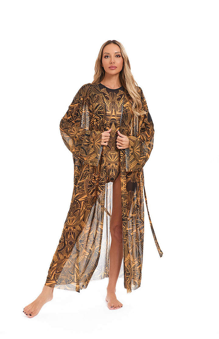 Damen eleganter transparenter Strandkimono mit floralem Design Drune