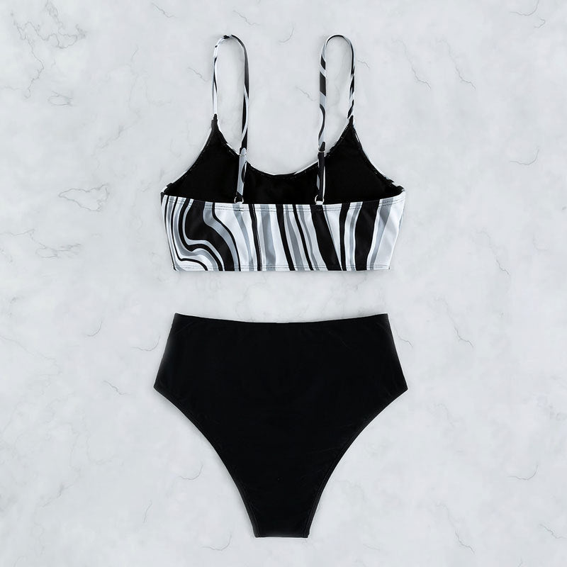 Damen Hoch geschnittener Bikini mit stilvollem Streifenmuster Drune