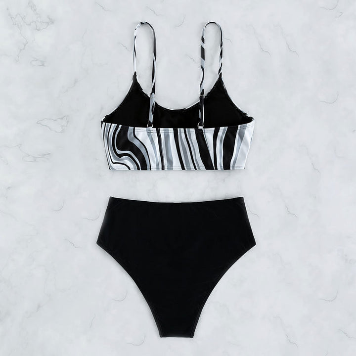 Damen Hoch geschnittener Bikini mit stilvollem Streifenmuster Drune