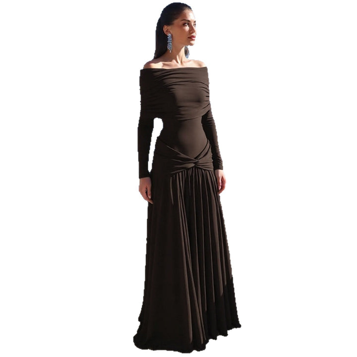 Damen Elegantes Langkleid mit gekreuztem Tailleneinsatz und schulterfreiem Ausschnitt Drune