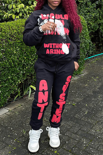 Damen Hoodie- und Jogginghose-Set mit auffälligem Schriftzug und gemütlichem Schnitt Drune