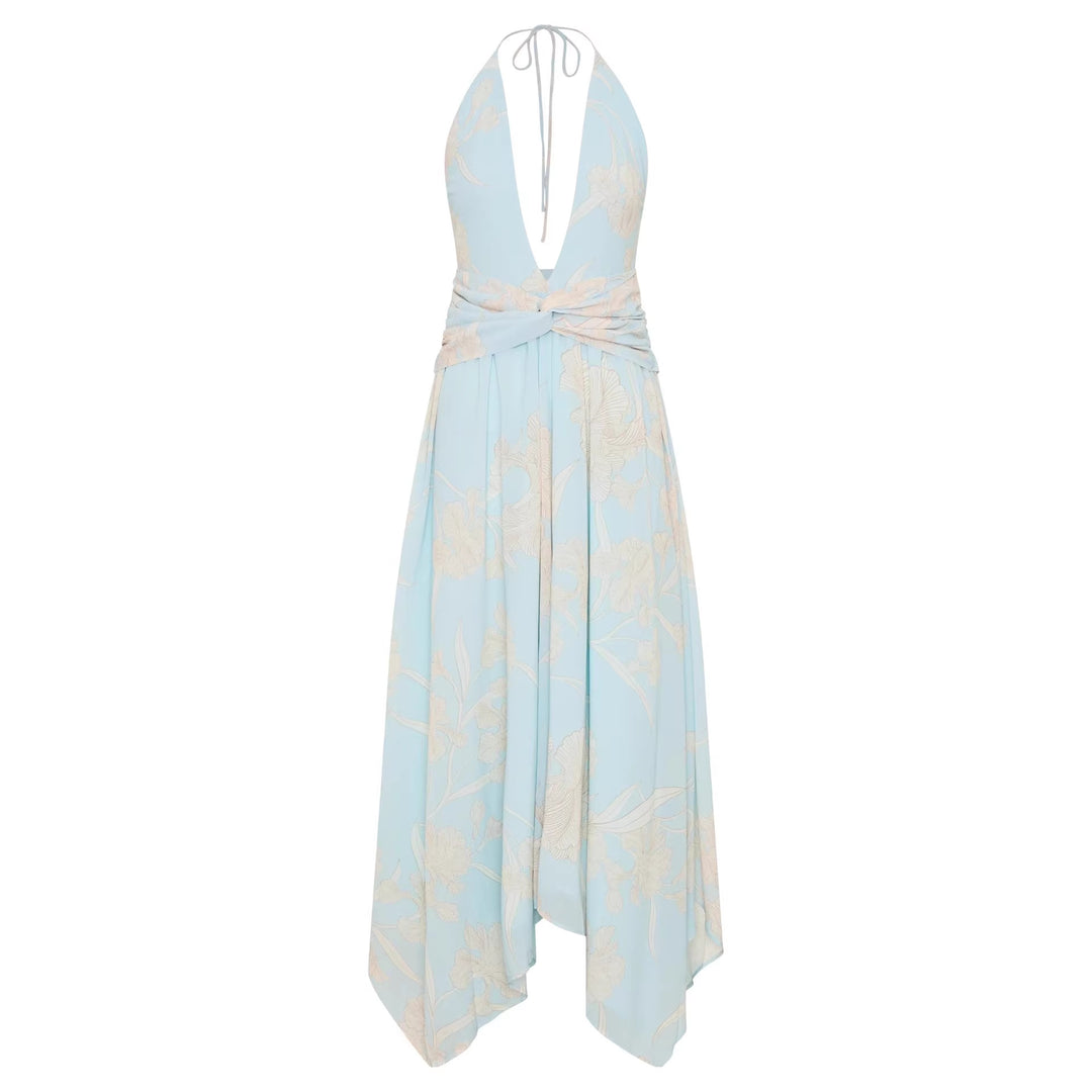 Damen Elegantes Wickelkleid mit tiefem V-Ausschnitt und floralem Design Drune