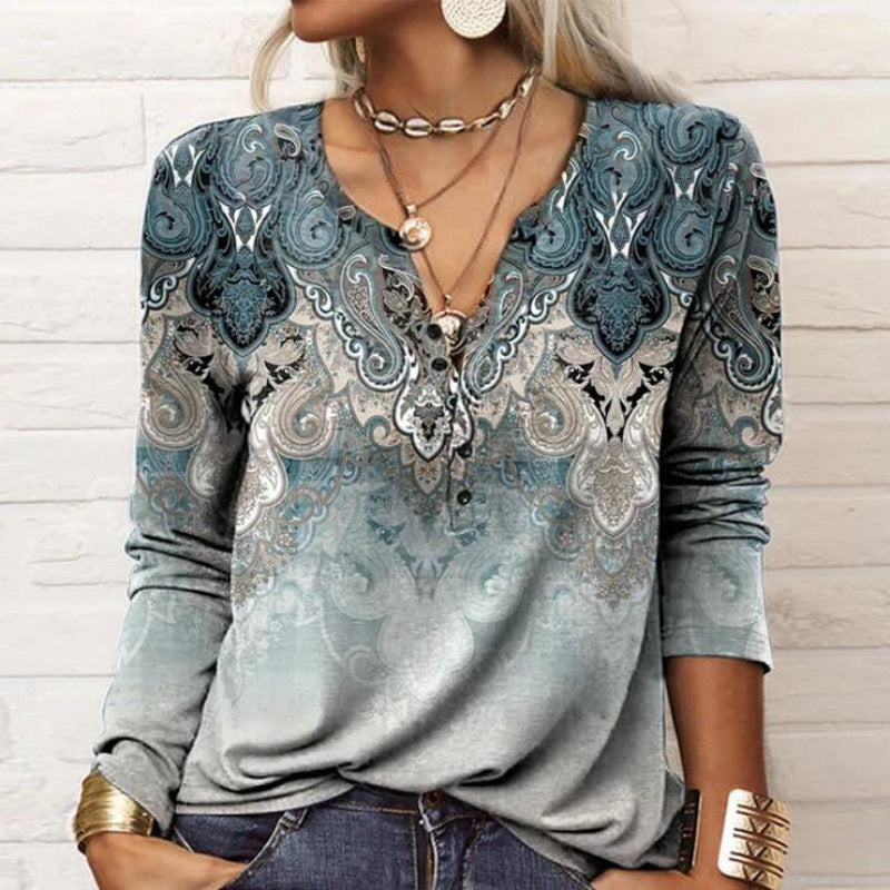 Damen langärmliges Casual-Shirt mit verspieltem Muster Drune