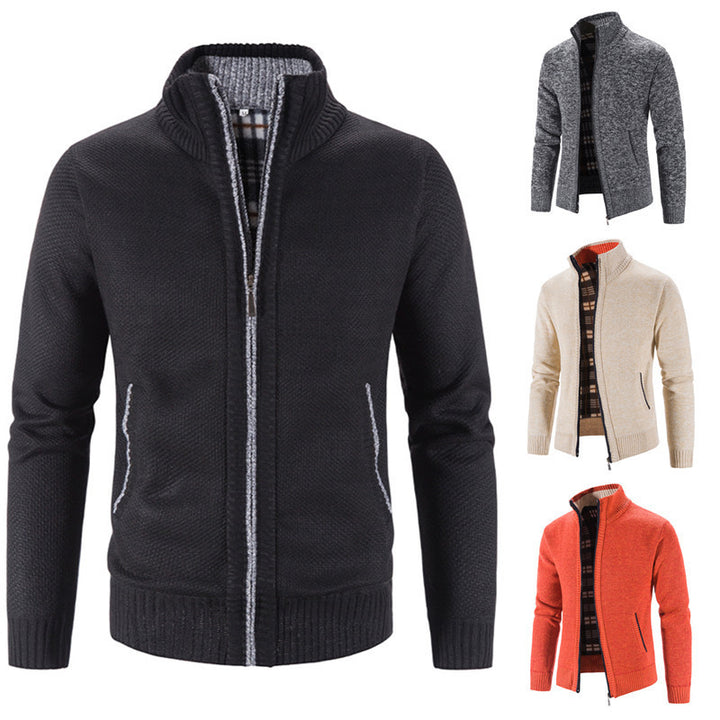 Herren Strickjacke mit strukturiertem Muster und hohem Stehkragen Drune