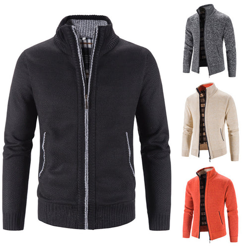 Herren Strickjacke mit strukturiertem Muster und hohem Stehkragen Drune