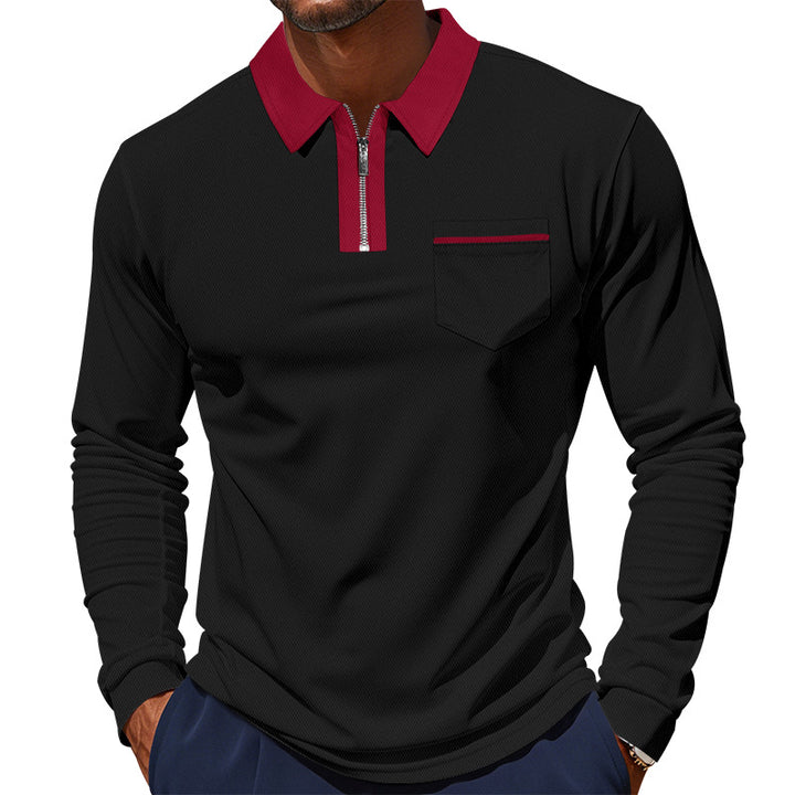Herren nan elegantes Langarm-Poloshirt mit verdecktem Halbzip, strukturierter Piqué-Optik und dezenter Brusttasche Drune