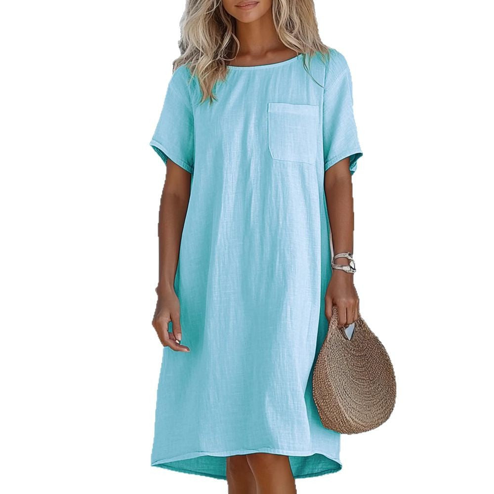 Damen lässiges Leinenmaxikleid mit praktischen Taschen Drune
