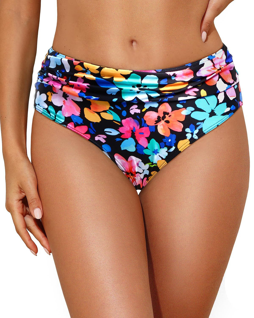 Damen Hochtaillierte Bikinihose mit eleganter Raffung Drune