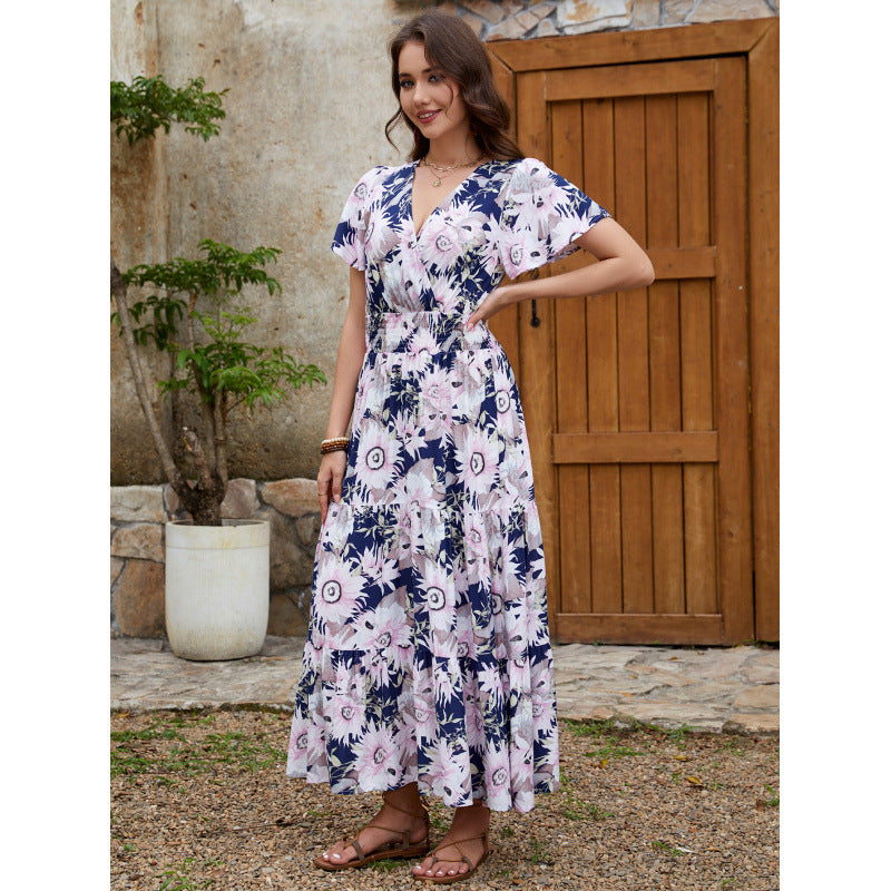 Damen Maxikleid mit geschlitztem Saum und floralem Design Drune