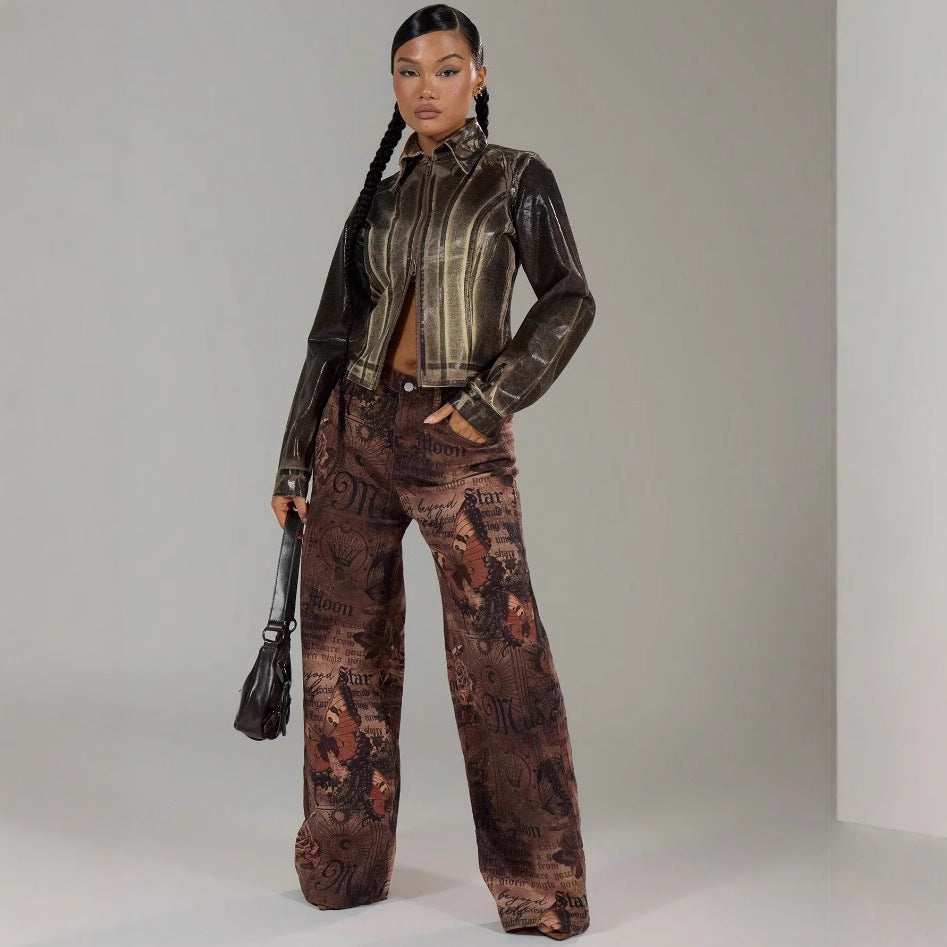 Damen modische Jacke mit strukturiertem Design und praktischen Reißverschluss Drune