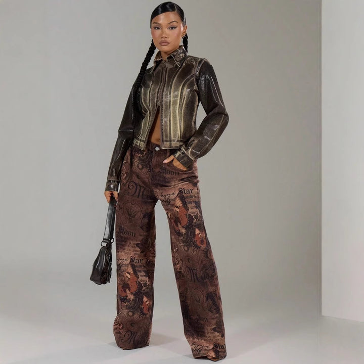 Damen modische Jacke mit strukturiertem Design und praktischen Reißverschluss Drune