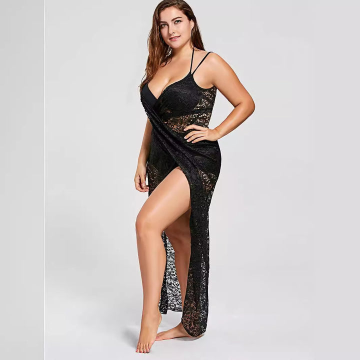 Damen eleganter durchsichtiger Spitzen-Strandüberwurf Drune