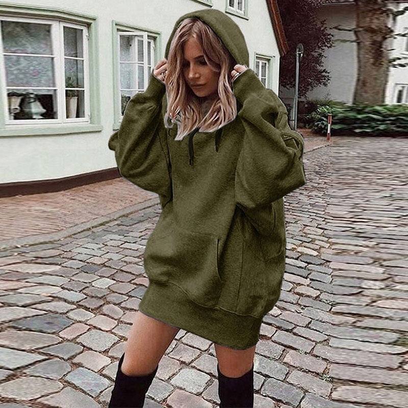 Damen Hoodie Kleid im lässigen Oversize-Stil mit Kängurutasche Drune