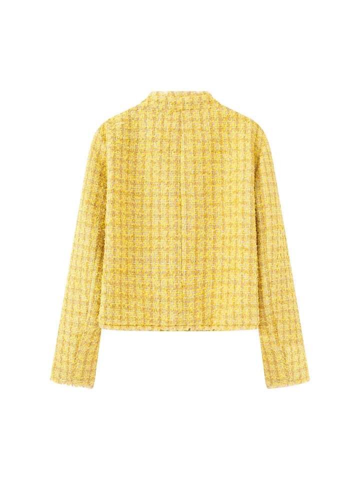 Damen stilvolle Kurzjacke im strukturierten Tweed-Design mit dekorativen Knöpfen Drune