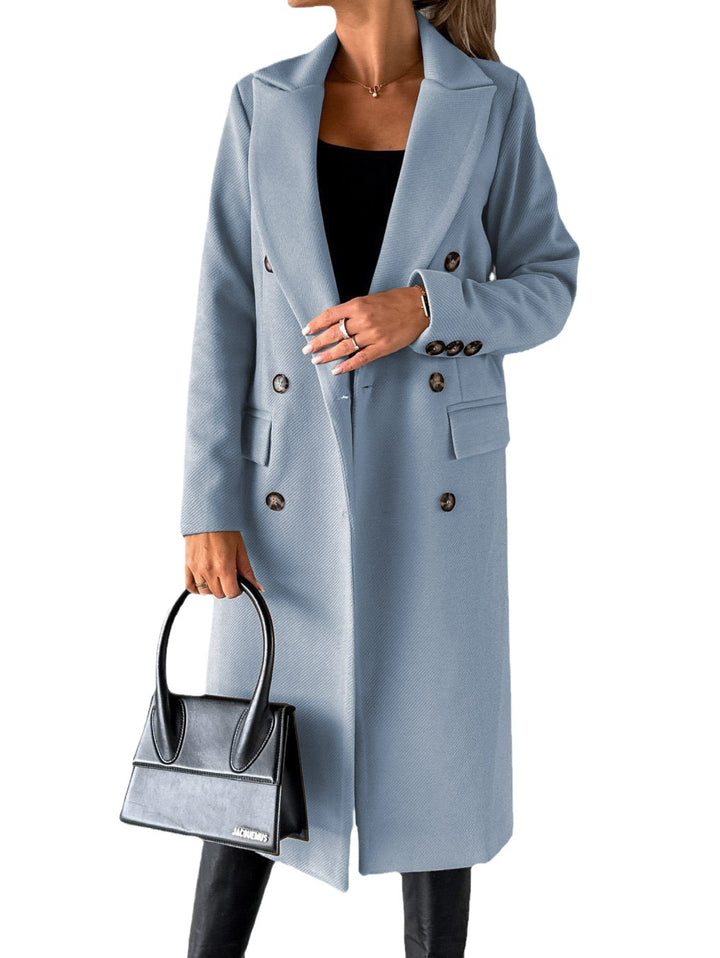 Damen eleganter doppelreihiger Mantel mit praktischen Taschen und hochwertige Verarbeitung Drune