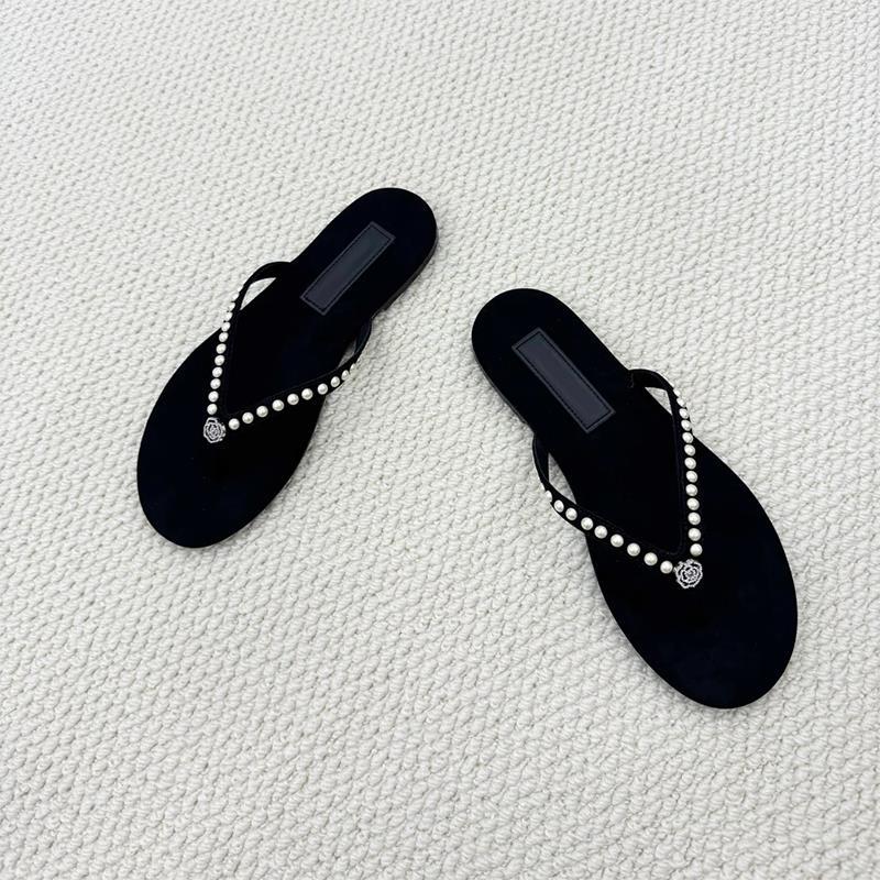 Damen Zehentrenner-Sandalen mit dekorativem Perlenschmuck und komfortablem Fußbett Drune