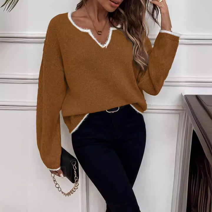 Damen Strickpullover mit modernem V-Ausschnitt und lässigem Schnitt Drune