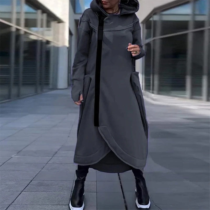 Damen modischer Kapuzenmantel mit seitlichen Taschen und asymmetrischem Saum Drune