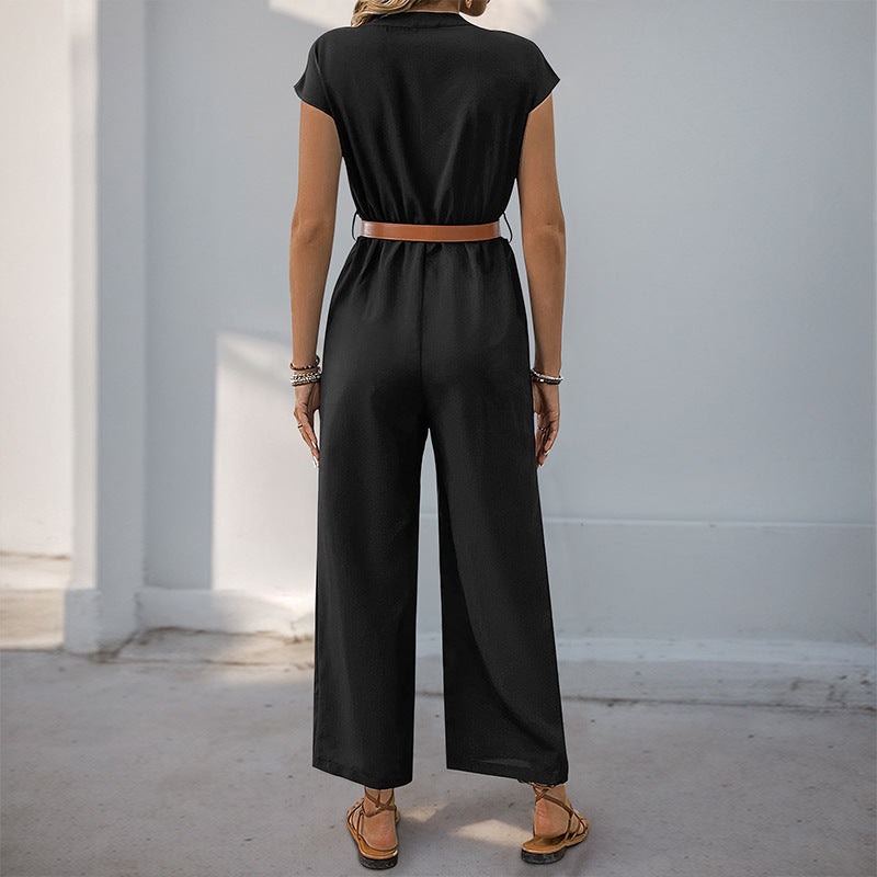 Damen Jumpsuit mit elegantem Taillengürtel und modernem V-Ausschnitt Drune
